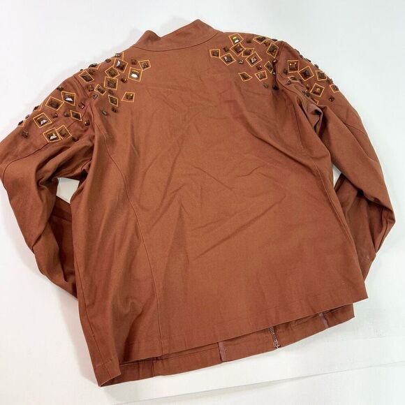 Bob Mackie Wearable Art Jacket Womens 1X Brown Cotton Embellished Gems Full Zip - Picture 9 of 11